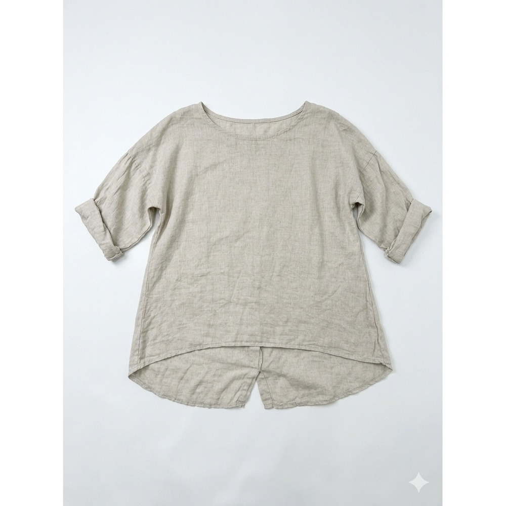 Terzo Millennio Linen Blouse Women M Beige Good Button Back Italy Art 728
